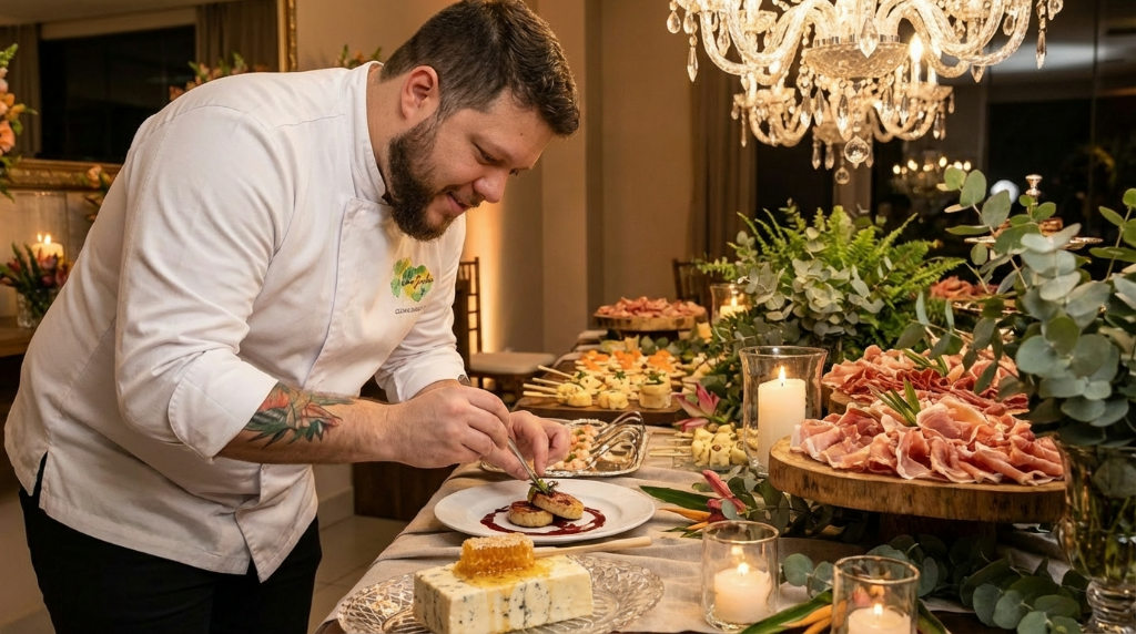 Chef preparando pratos
